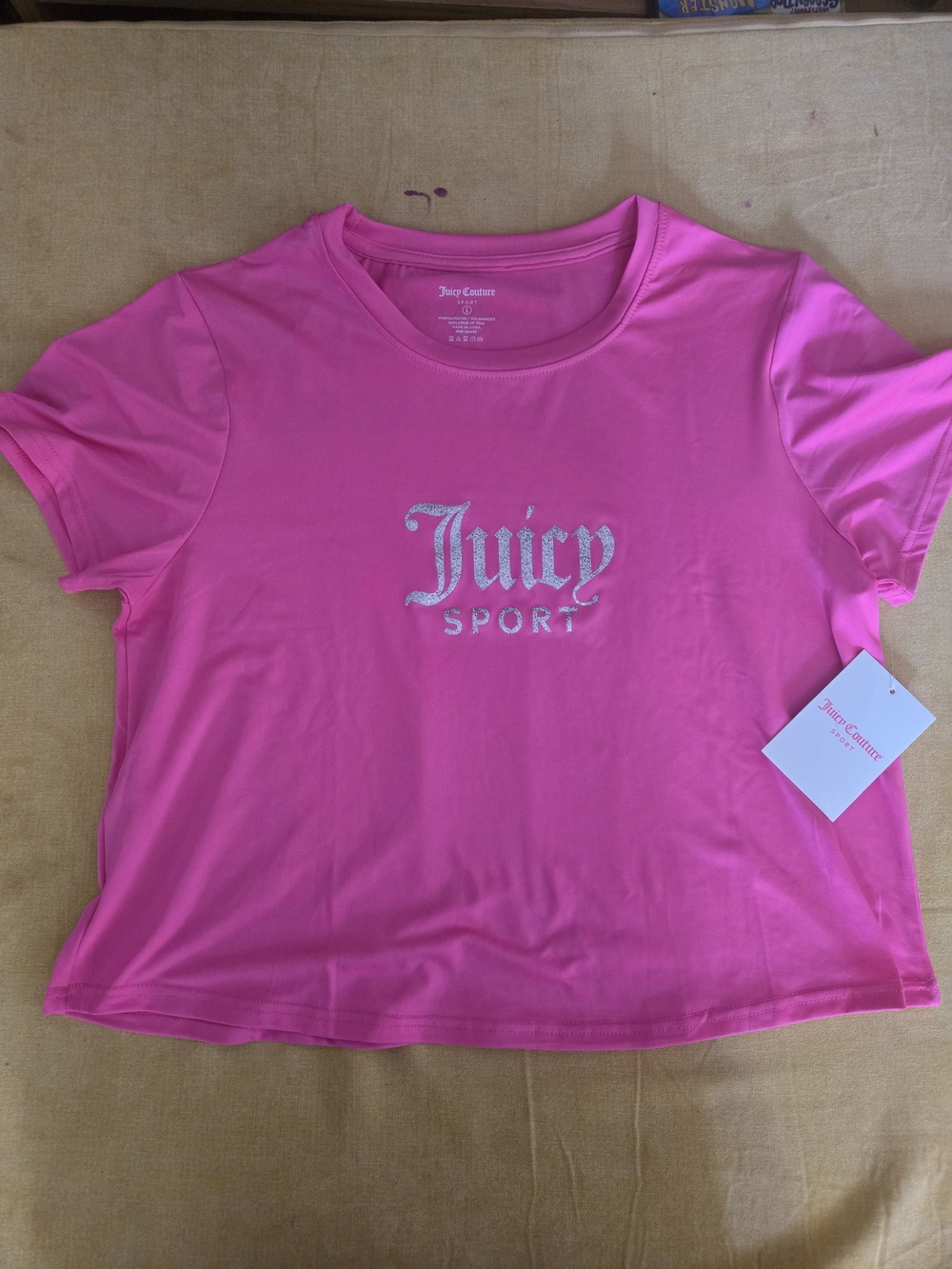 New Womens Juicy Couture Sport JUICY Logo Hot Pink Large Crop